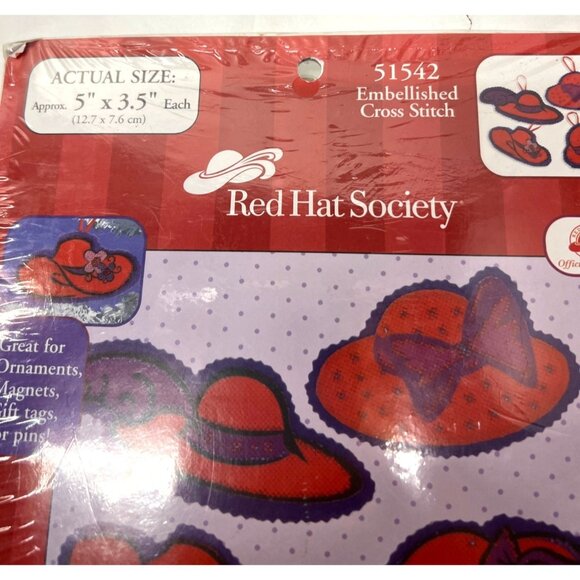 Red Hat Society Hatitude Ornaments Counted Cross Stitch Kit 51542 Set Of 4 - Picture 3 of 5